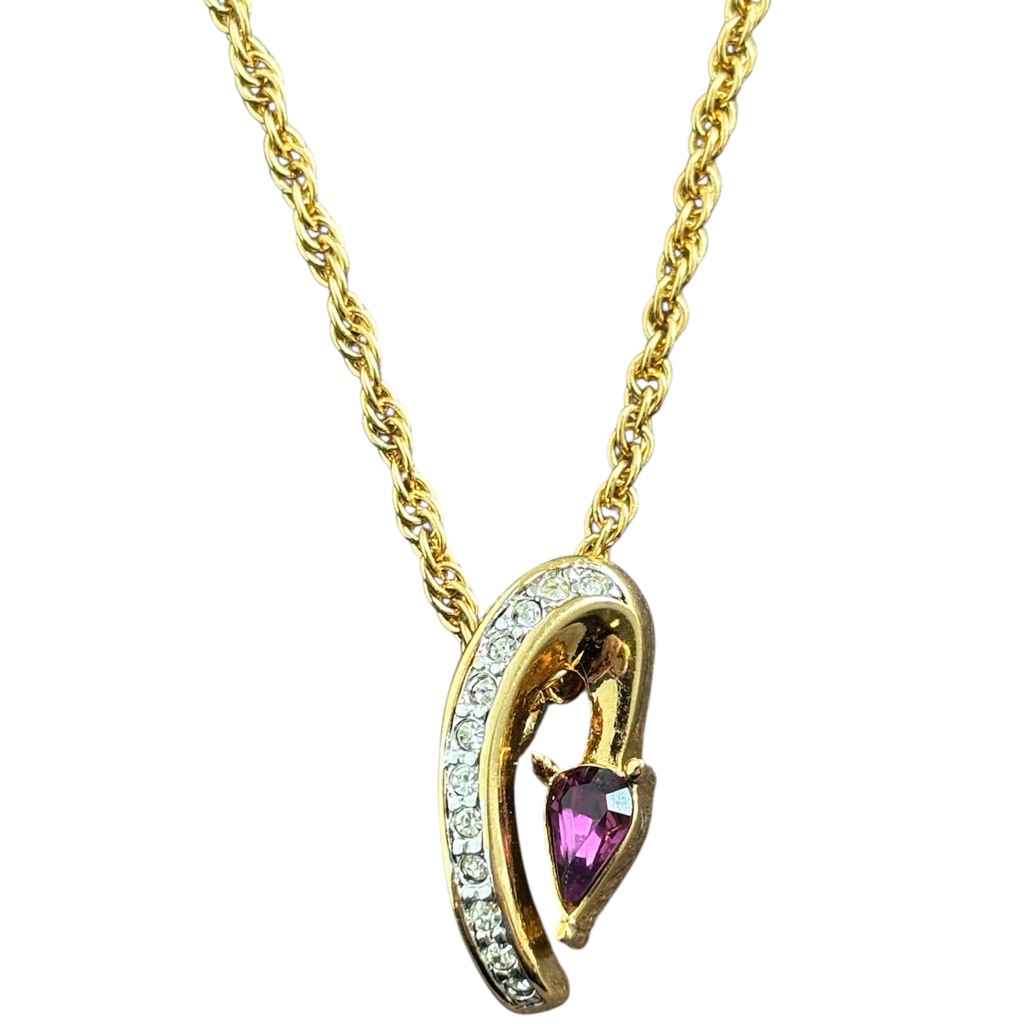 Nina Ricci 22k Gold Plated Pendant Necklace With Amethyst Swarovski Crystals 130$